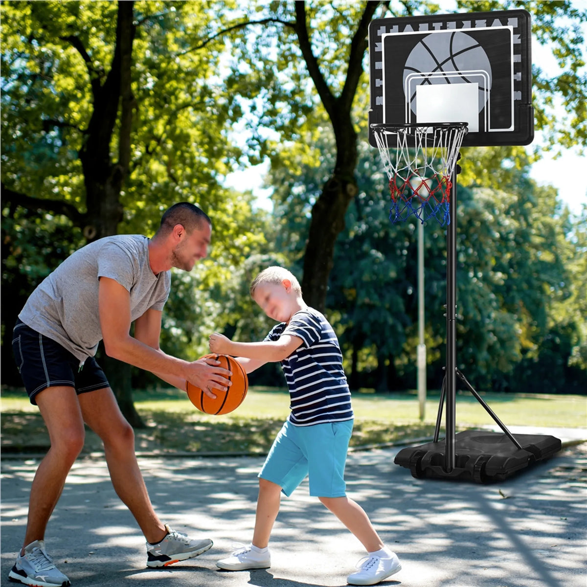 Höhenverstellbarer Basketballkorb mit Rollen, 182–215 cm, schwarz