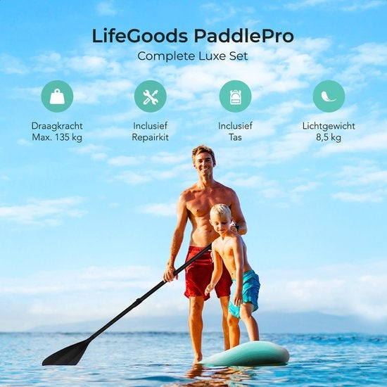 LifeGoods SUP Board - Deluxe Set - mit Sitz - Aufblasbares Paddle Board - Max. 135KG - 320x81cm - Mintgrün