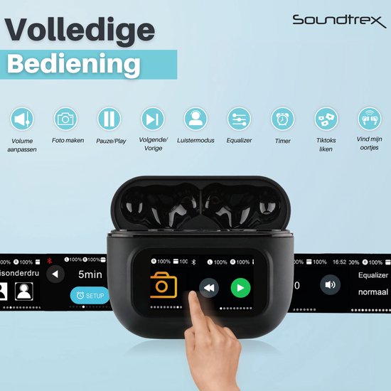 Soundtrex Display Wireless Earphones - Bluetooth-Ohrhörer - Ohrhörer kabellos - aktive Geräuschunterdrückung - LED-Anzeige - Bluetooth 5.3 - Schwarz