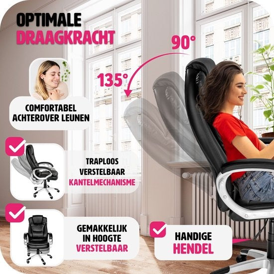 tectake Luxury Design Bürostuhl - Schwarz - Kunstleder - Verstellbar - 400578
