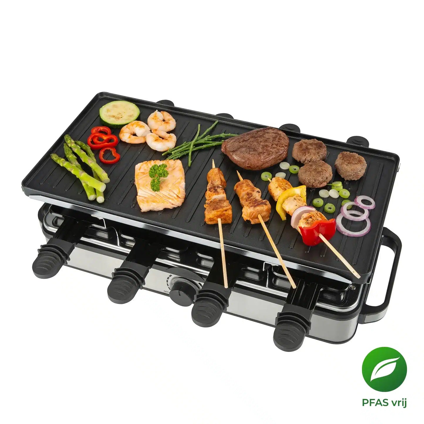 Gourmette Raclette Pure Gourmet-Set – Schwarz – 8 Personen – 21 x 42 cm – PFAS-frei mit wendbarer Grillplatte