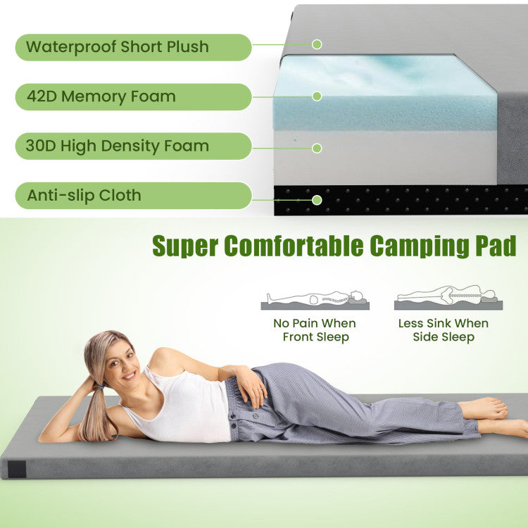 Coast faltbare graue Campingmatratze 74 x 30,5 x 6,5 cm mit Memory-Schaum und rutschfester Unterseite