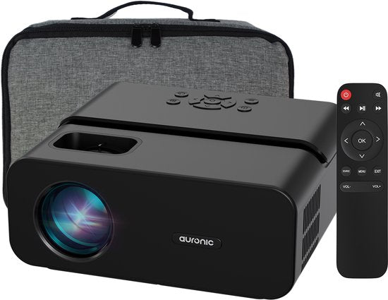 Auronic Beamer 10.000 Lumen – 1080p Full HD – Streaming vom Smartphone – WLAN – Smart-Mini-Projektor – HDMI-Kabel – Fernbedienung – Schwarz