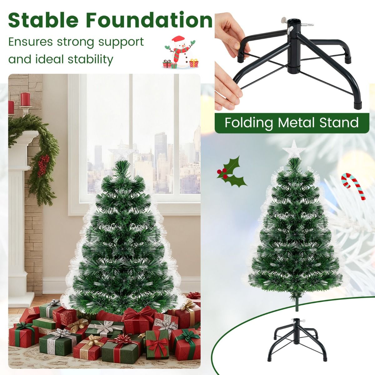 Coast Kunstweihnachtsbaum – Glasfaser-Beleuchtung – 93 Zweige – 95 cm, grün