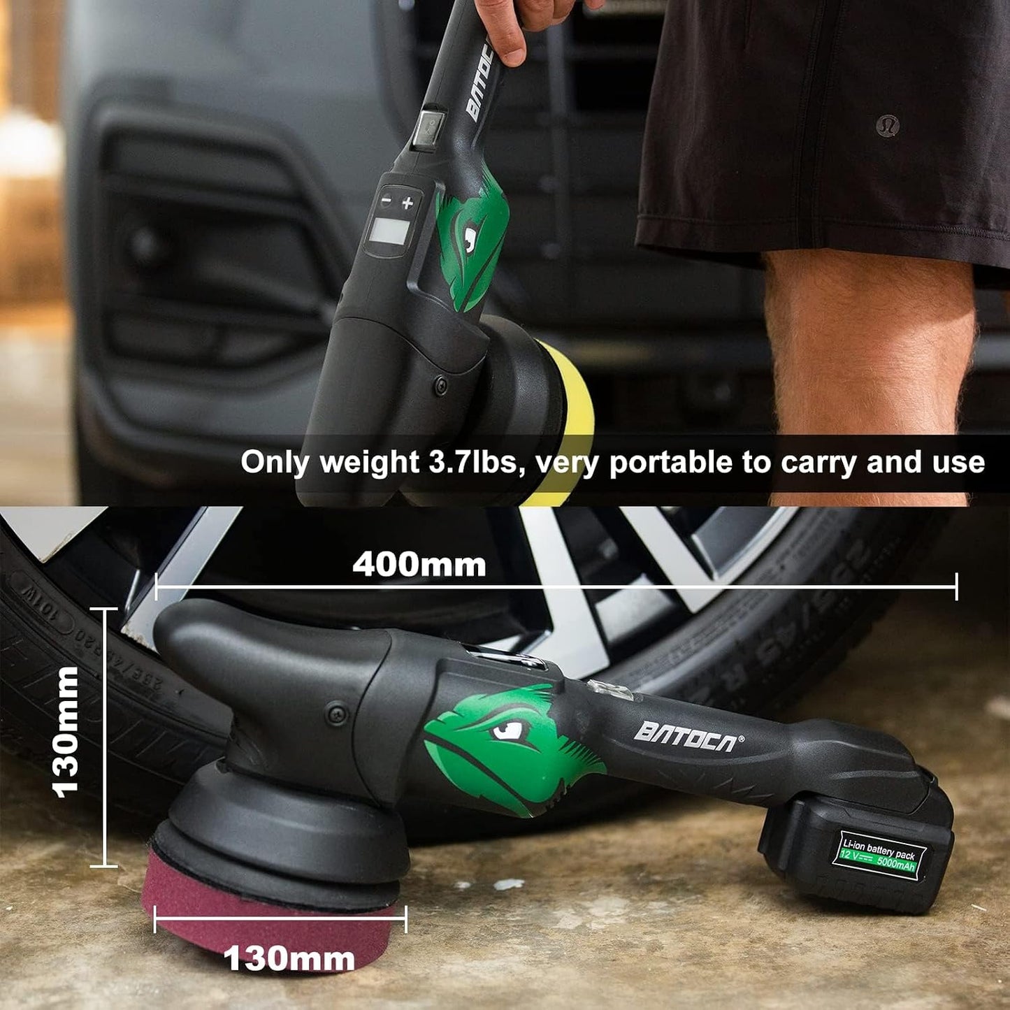 BATOCA S2 Akku-Poliermaschine – 2000–4500 U/min – 8 mm Exzenter – 125 mm – 2 × 5000 mAh Akku
