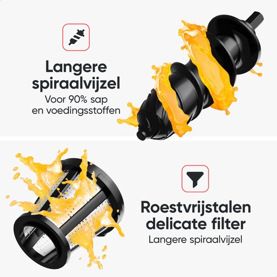 Kitchenwell Slowjuicer - 700ml - Entsafter mit Fruchtfleischbehälter - Gemüse- und Obstpresse - BPA frei - Schwarz