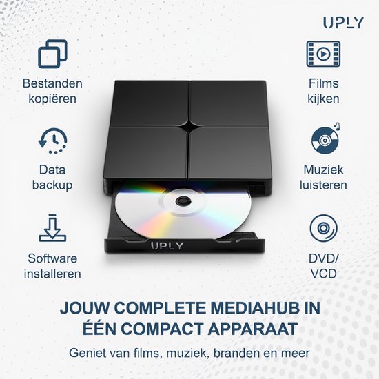 UPLY Externer DVD-Player - Windows und Mac - USB C und USB 3.0 - Externer DVD-Player für Laptop - Externer DVD-Player und Brenner - CD