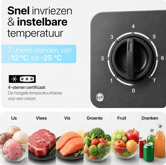 Joula Tischgefriertruhe – freistehend, Mini/klein – 60 Liter – 3 Gefrierschubladen – Schwarz