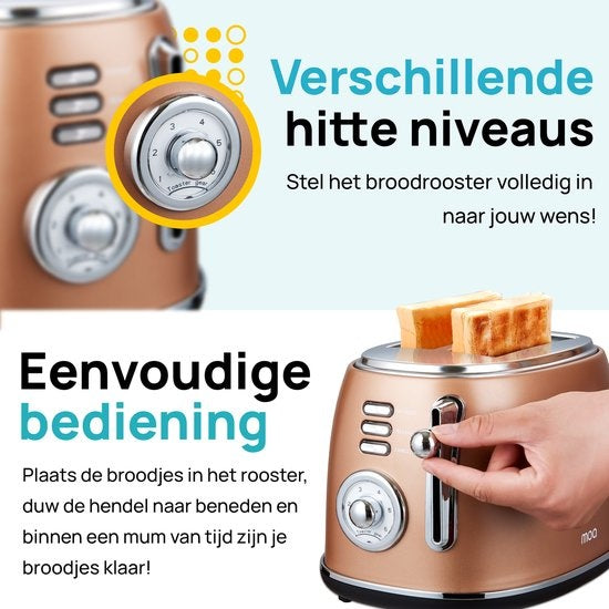 MOA Retro-Toaster - 6 Heizstufen - 2 extra breite Schlitze - 850W - Aufwärm- und Auftaufunktion - Schwarz - T3C