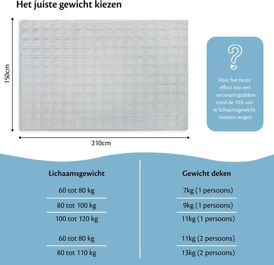 EL Life Beschwerungsdecke 11kg - 150 x 210cm - Beschwerungsdecke - OEKO-TEX Baumwolle - Hellgrau