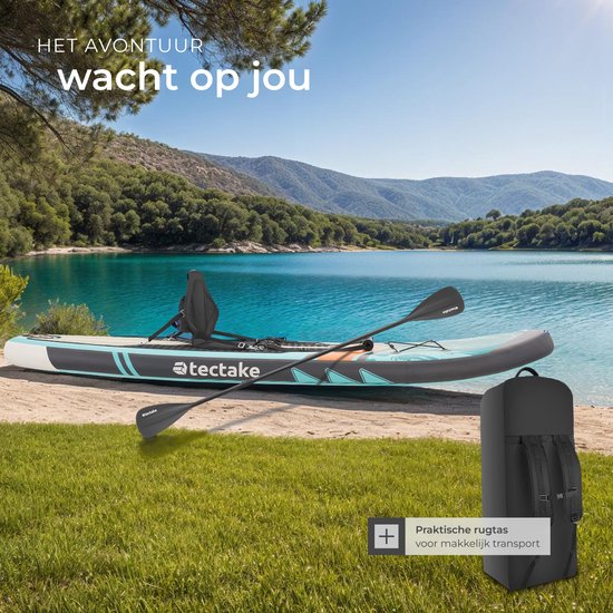 tectake Stand-Up Paddle Board - SUP Board - Aufblasbar - Stabil - 288 x 77 x 22,5 cm - Max 200kg - Orange-Türkis