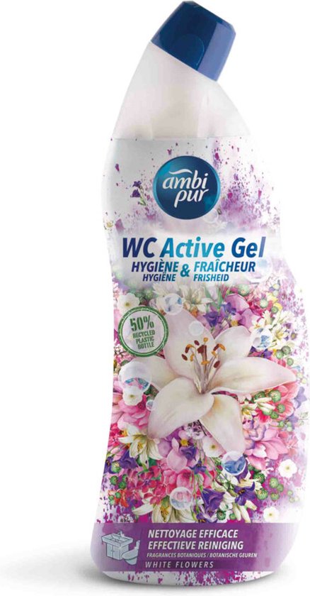 Ambi Pur WC Active Gel – White Flowers – Toilettenreiniger – 8 x 750 ml – Vorteilspackung