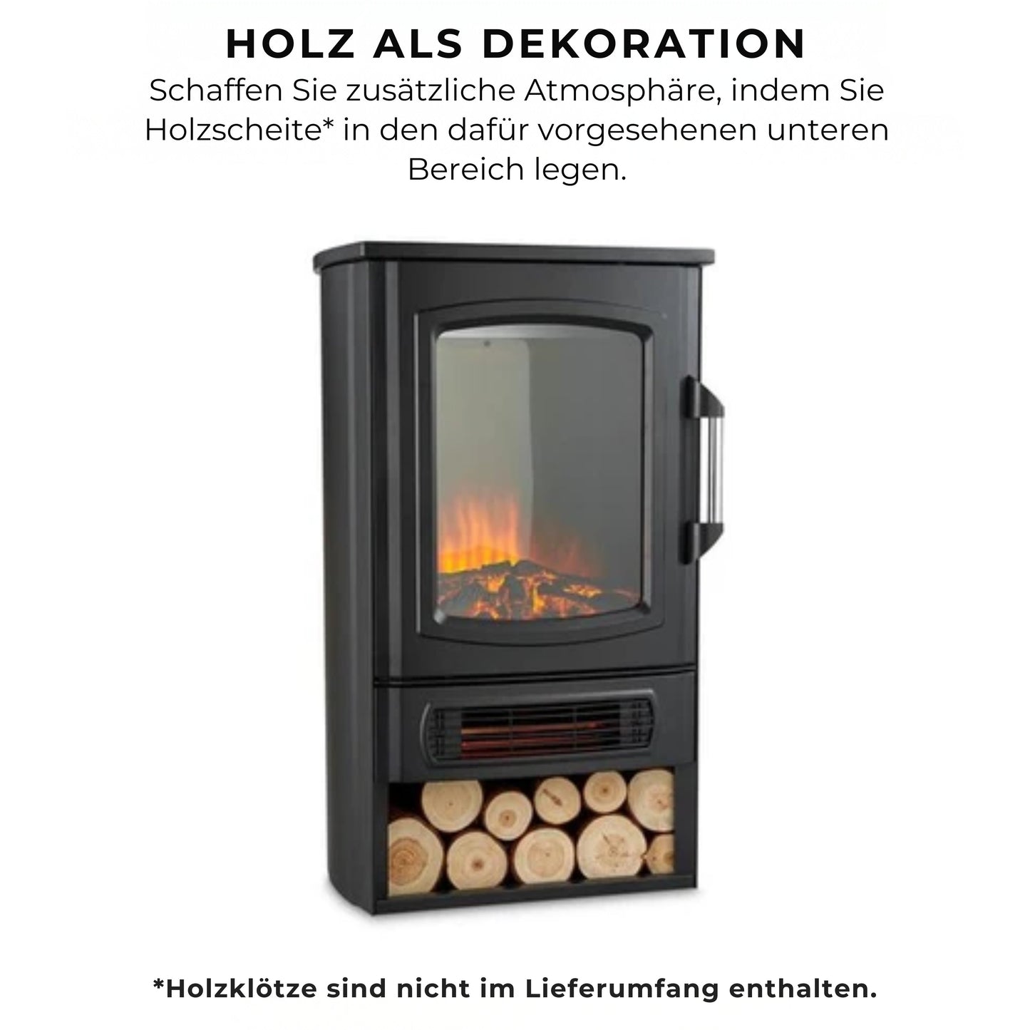 MOA Elektrischer Kamin - Atmosphärischer Kamin & Heizung - 2000W - Realistische Flammen - Platz für Dekoration Holz - Schwarz