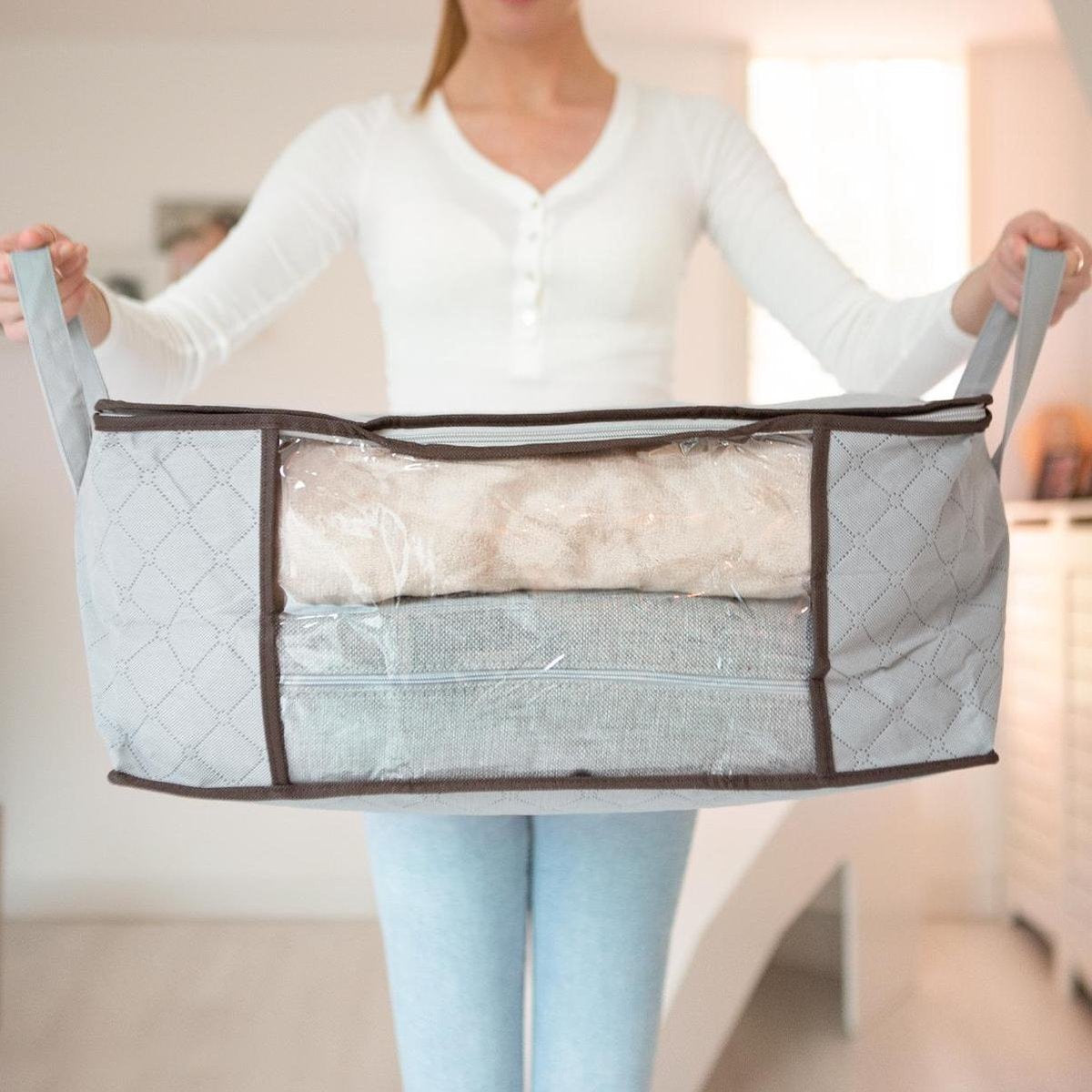 LifeGoods Aufbewahrungstasche und Organizer - 4x 50L - 54x25x39 cm - Textil - Grau