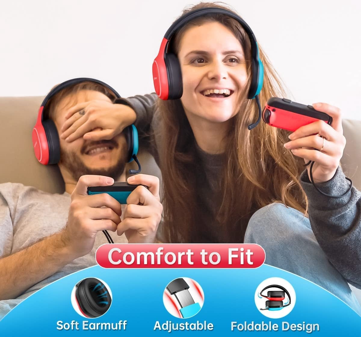 Kofire UT-01 2.4GHz Wireless Gaming Headset - Over Ear Kopfhörer - mit Mikrofon - Geeignet für PS4/PS5, Nintendo Switch