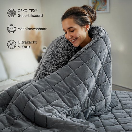 CozySense® Gewichtsdecke 5 kg - Gewichtsdecke - Gewichtsdecke - GLASS-Flow® Druckverteilung - 135x200 - Flanell Samt & Sherpa - Hypoallergen - Grau