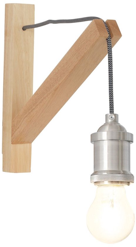 Wandleuchte Mexlite Dion 7787BE, braunes Holz, 30 x 28 cm, mit Ein-/Aus-Schalter, für den Innenbereich, im Skandi-Stil
