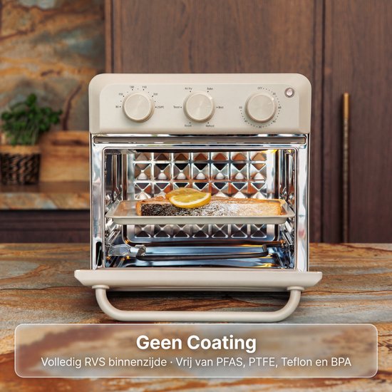 Safecourt 6-in-1 Airfyer Ofen - 100% PFAS-frei - 6 Programme - 80 bis 230 Grad - Airfryer, Backen, Braten, Toasten, Grillen & Aufwärmen - Beige