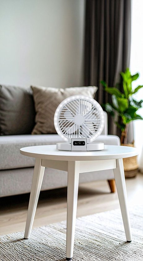 Lifetime Air Tischventilator, wiederaufladbar – Mini-USB-Ventilator, 1200 mAh – 5 Geschwindigkeitsstufen und LED-Anzeige – 21 x 20,5 x 23 cm – Weiß