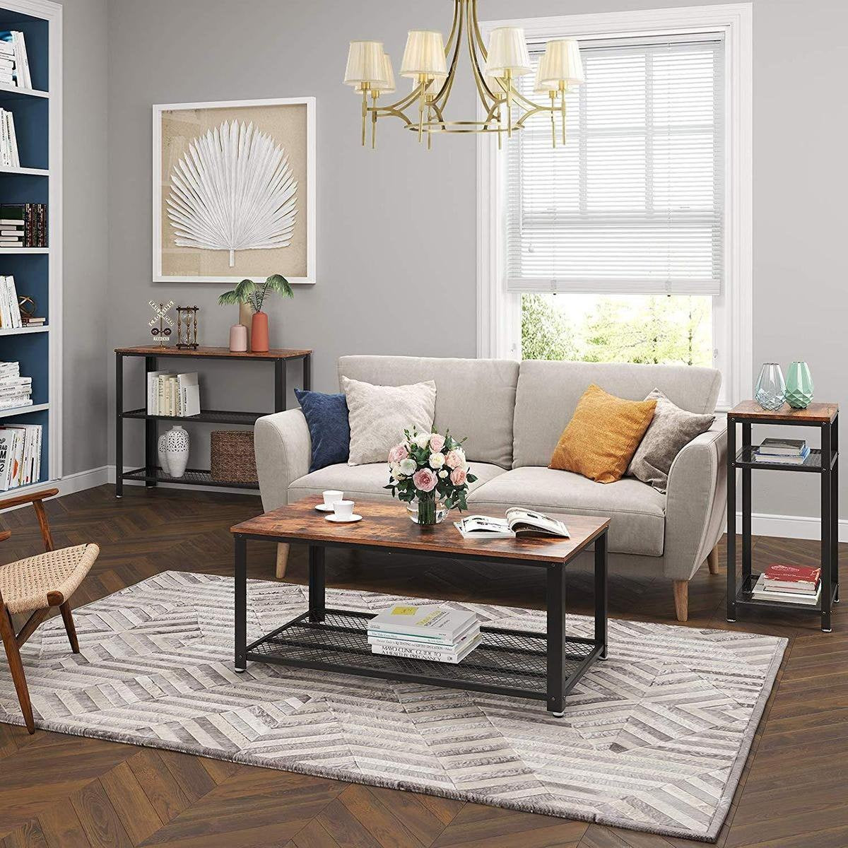O'DADDYÂ® Wandtisch - Beistelltisch Industrial - XXL mit 2 Gitterböden - Sideboard 101,5x35x80 cm - Flurtisch - Farbe braun