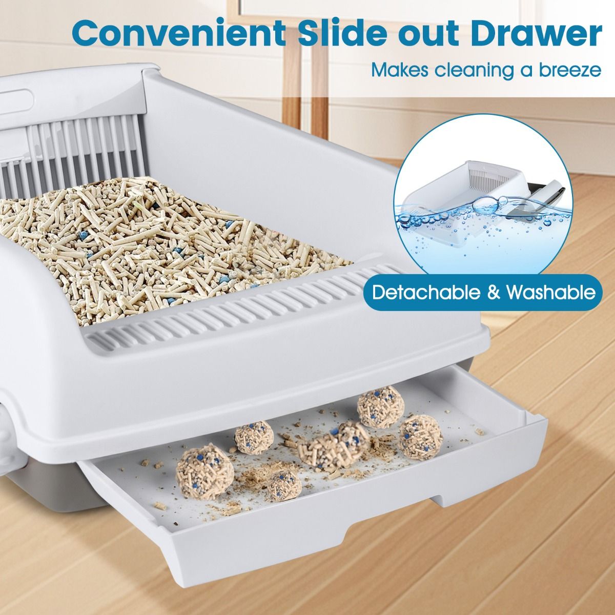 Coast Halbautomatisches Katzenklo – Ausziehbare Schublade – Spritzwassergeschützte Seitenwände – Weiß