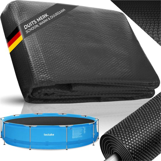 tectake® Schwimmbad-Abdeckplane – Rund, Ø 381 cm – Noppenfolie – Schwimmbadabdeckung – Sonnenfolie – Wärmefolie – Schwimmbadheizung – Selbstschwimmend – Auf Maß zuschneidbar – Schwarz