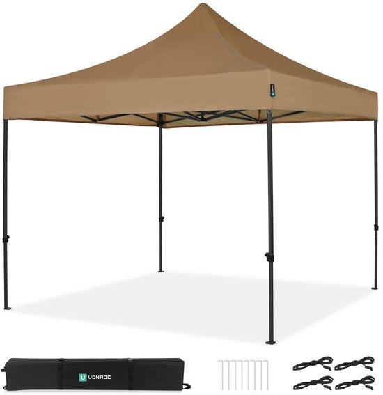 VONROC Partyzelt - 3x3 m - Premium easy-up Partyzelt - Modulares Design - Faltbar - Wasserdicht - Stahlrahmen - 50+ UV Schutz - Inklusive Aufbewahrungstasche - Beige