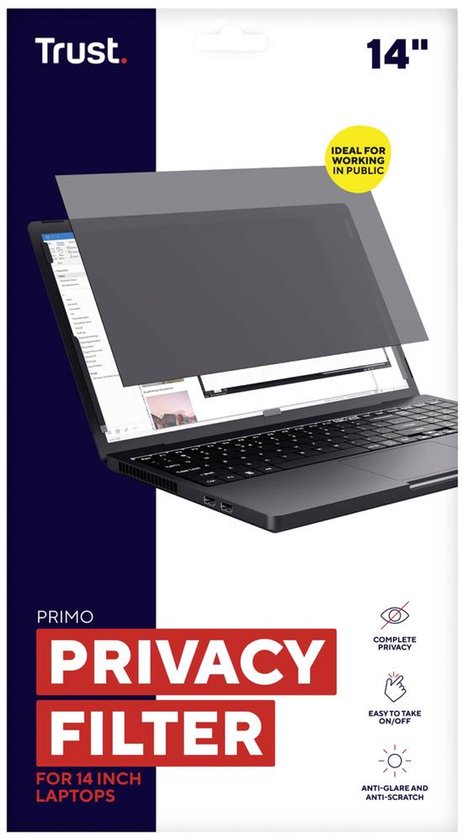Trust Primo Sichtschutzfilter – 14 Zoll – Sichtschutzfilter für Laptop-Bildschirm – 60° Betrachtungswinkel