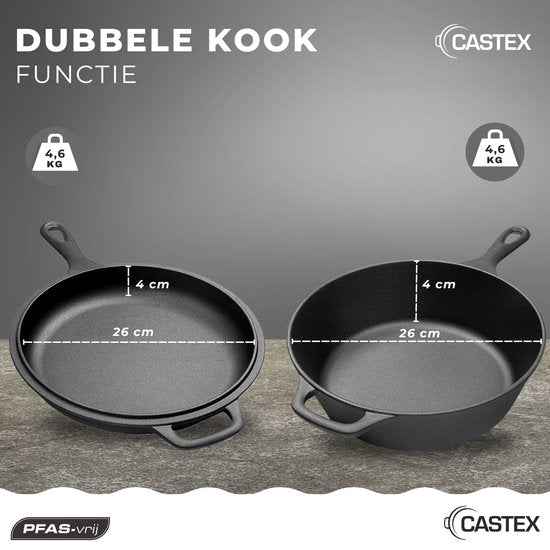 Castex Duocraft Gusseisen Pfanne - Kasserolle Induktion - Kasserollen - Eintopf Pfanne - Brot Pfanne Gusseisen - Simmer Pfanne