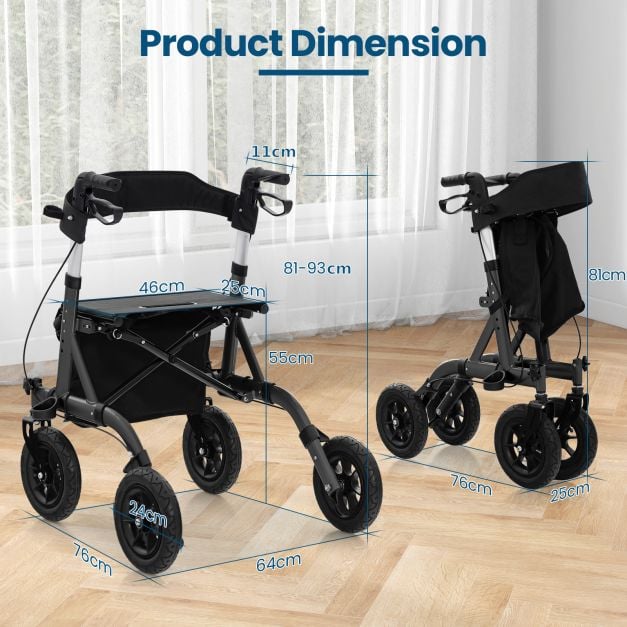 Coast Rollator - Zusammenklappbar - Mit Sitz - Max. 135 kg - Schwarz