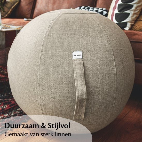 Bckz Sitzball Büro und Zuhause 65 CM - Luxus-Yoga-Ball - Sitzball mit Hülse - Ergonomischer Bürostuhl-Ball - Leinen Sand Grau