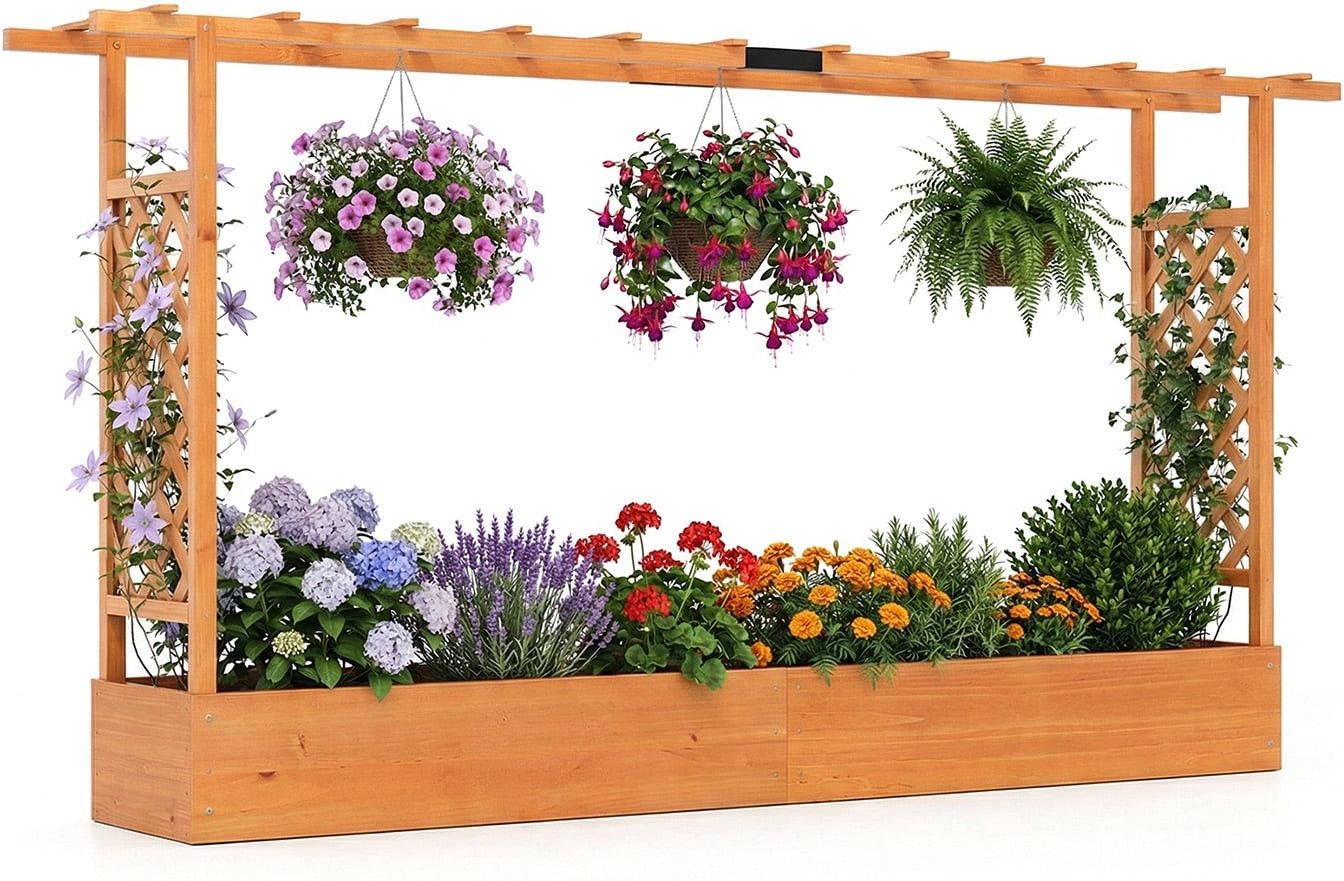 Coast Hochbeet aus Holz mit Pergola – Orange – 220 x 35 x 114 cm