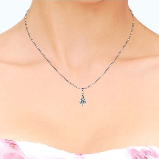 Yolora Damen Halskette mit Kalpa Camaka Kristall Anhänger - Farbe Silber - 18K Weißgold plattiert - Geschenkbox - Muttertagsgeschenk