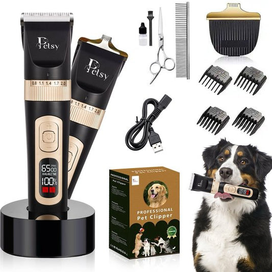 Petsy Profi-Hundeschermaschine – 2-in-1-Tier-Schermaschine für dickes Fell – Leise – Schermaschine für Hunde und Katzen – Hundeschermaschine – Inklusive Ladestation