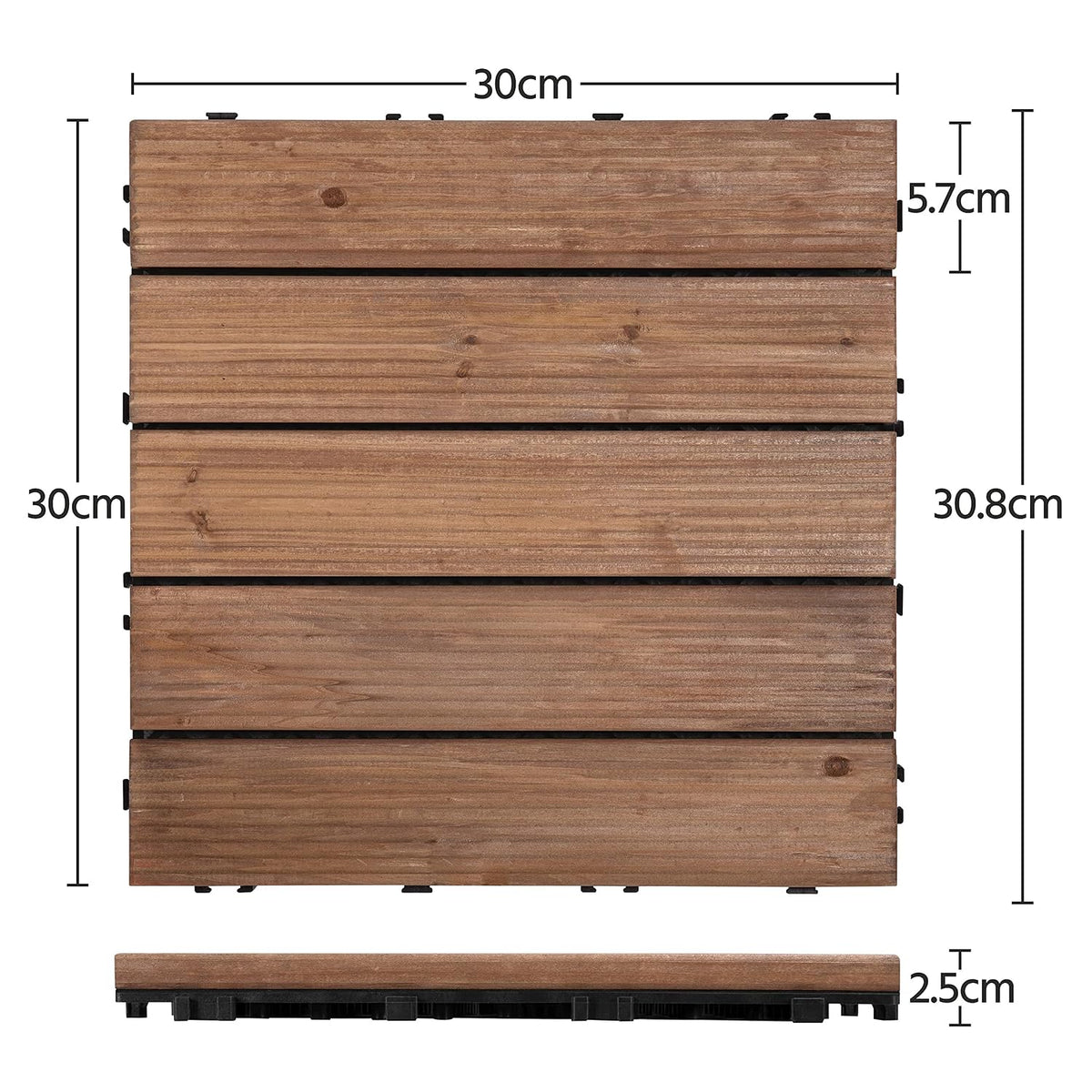 Yaheetech Holz-Terrassenplatten 30 x 30 cm – Stimmungsvolles Braun – Fichtenholz und Polypropylen