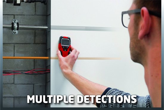 Einhell Digitaler Leitungsfinder TC-MD 50 – Erkennungstiefe Holz: 19 mm – Metall: 19 mm – Eisen: 50 mm – Kupfer: 38 mm – Leiter: 50 mm