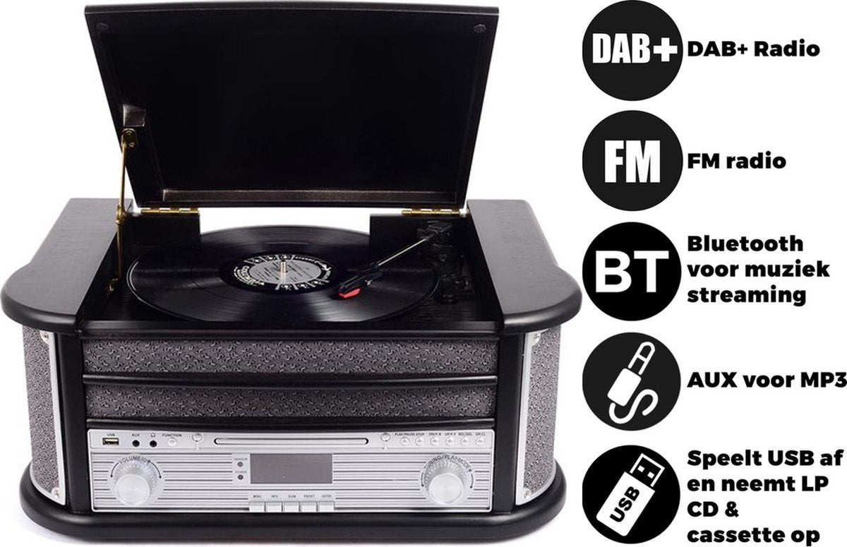 Denver - Retro-Schallplattenspieler - MRD51 - Eingebaute Lautsprecher und Verstärker - Holz - Schwarz/Silber