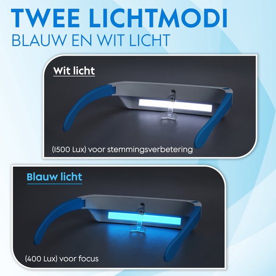 MM Brands Tageslichtlampe - Lichttherapiebrille - Winterdepression LED-Lichttherapie - Sicher für die Augen - Weiß und Blau