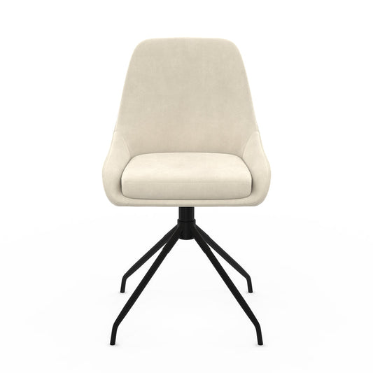 La Maison Olivia Stühle - 2er Set - Cremefarbene Samt-Drehstühle mit schwarzen Metallbeinen - Sitzfläche 47,5 x 39 x 49 cm
