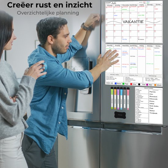 Systemyze Monats- & Wochenplaner Whiteboard Set - Magnetische Planungstafel - Magnetischer Monatsplaner - Inklusive Essensplaner, Marker & Radiergummi - A3 Format