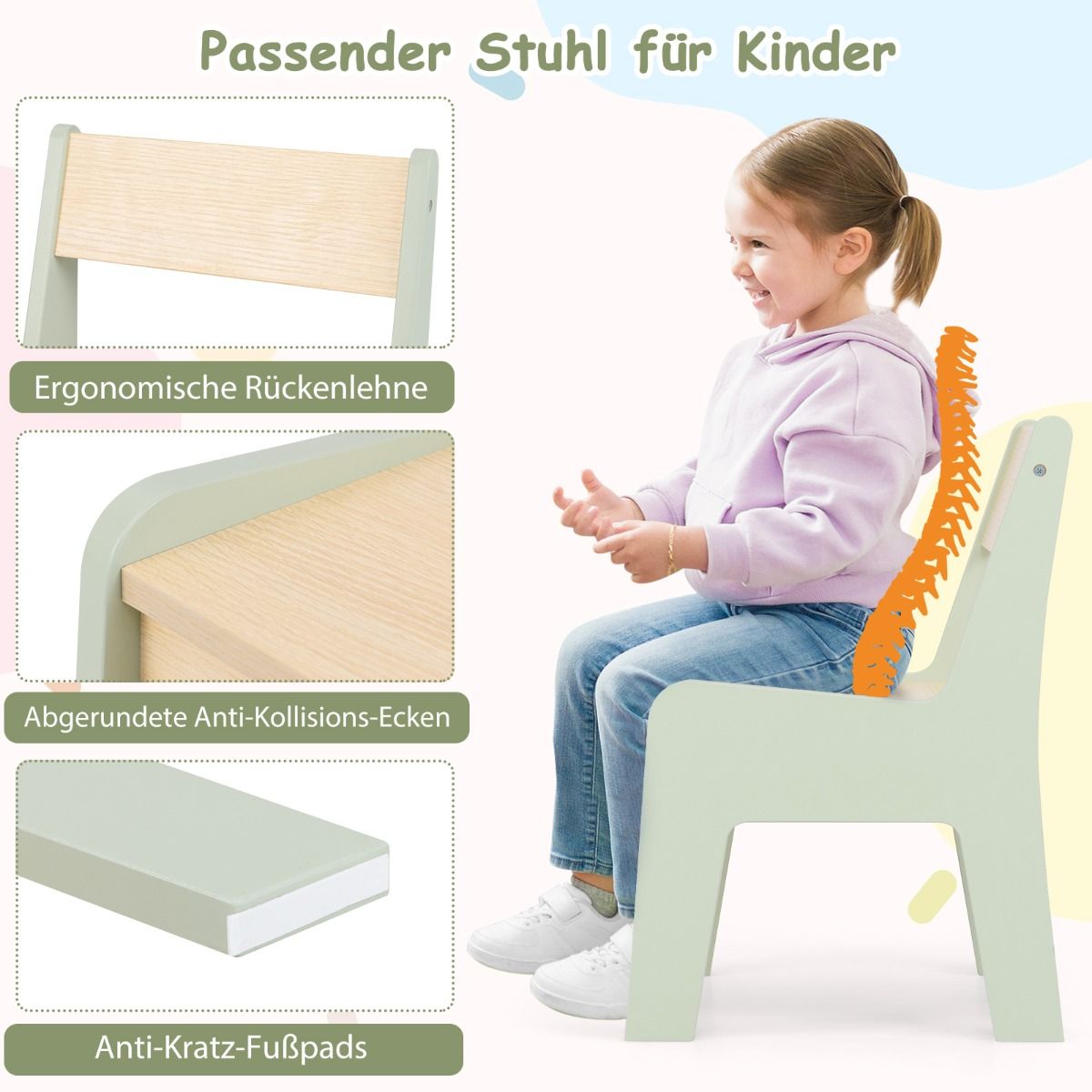 Coast 3-in-1-Kindertischset – mit wendbarer Tischplatte und verstecktem Stauraum – grün