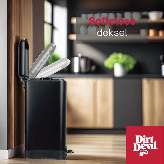 Dirt Devil Treteimer 30 Liter – Abfallbehälter mit Soft-Close-Mechanismus – Mülleimer mit herausnehmbarem Inneneimer – für Küche und Bad – 34,5 x 32,5 x 61,5 – Edelstahl – Schwarz