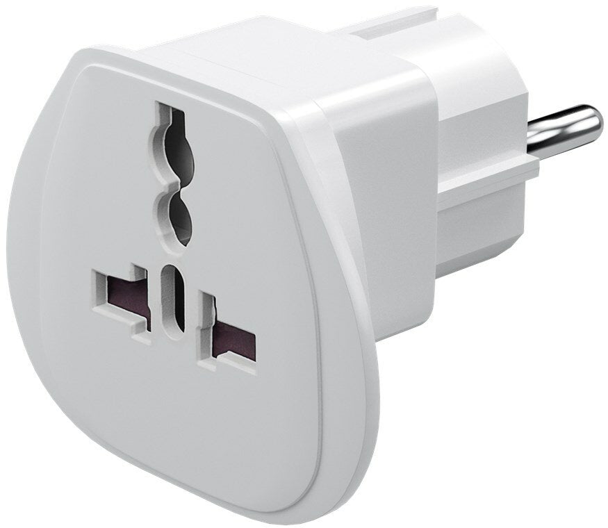goobay  Reiseadapter „World to EU“, weiß – Typ F auf UK/CH/IT/US/JP – 16 A – 65 x 51 x 51 mm
