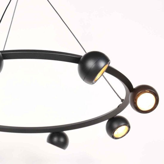 Schwarze, runde 8-flammige Hängeleuchte Marcadore, ø 60 cm – schwenkbar, höhenverstellbar, Kunststoff/Metall – Steinhauer