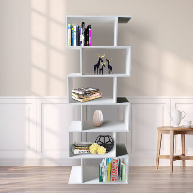 Modernes Bücherregal - Hängeelement mit gestapelten Würfeln - 185 cm hoch - Weiß