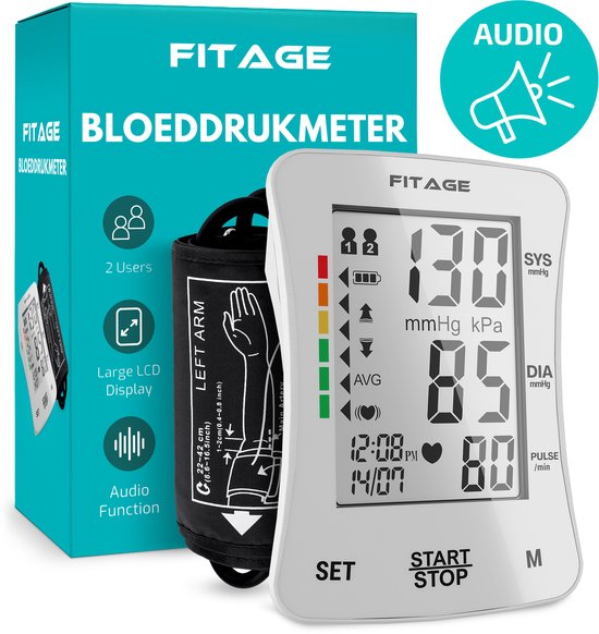 FITAGE Medical Oberarm-Blutdruckmessgerät - Blutdruckmessgeräte - Herzfrequenzmessgerät - Blutdruckmessgerät - Manschette 22-42cm - WEISS