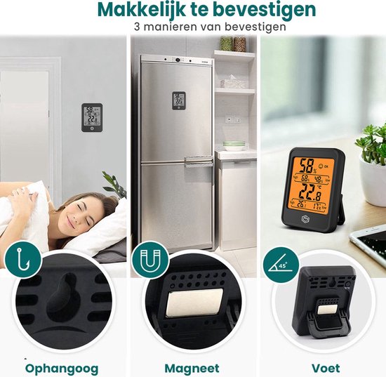 Ease Electronicz Hygrometer Min/Max - Luftfeuchtigkeitsmesser - Digitale Wetterstation - Luftfeuchtigkeitsmesser - Thermometer für Innenräume - Mit Beleuchtung