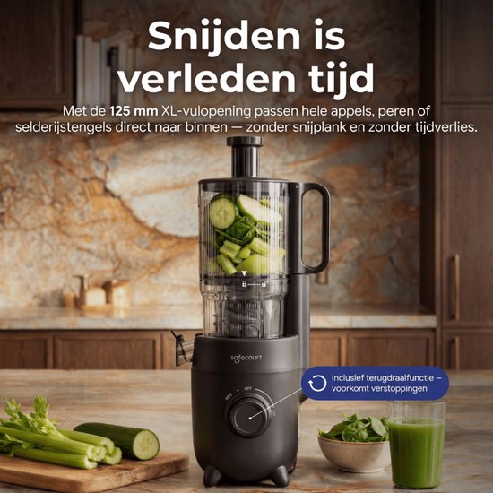 Safecourt Kitchen Slow Juicer - leistungsstarker Motor [Vorschneider & Kaltpress-Technologie] - einfache Reinigung - BPA-frei - Entsafter Schwarz