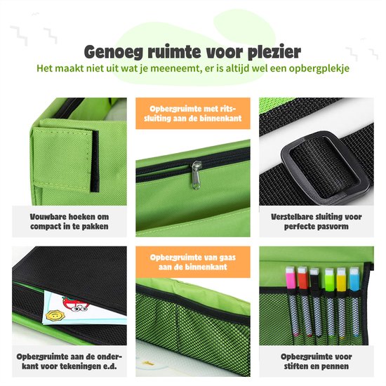 Qualita® Reisetisch für Kinder Grün - Tablet-Halter Auto - Autotisch - Spieltisch Auto - Auto-Organisator Kinder - Zeichentisch Auto - Klappbarer Reisetisch - faltbarer Reisetisch -