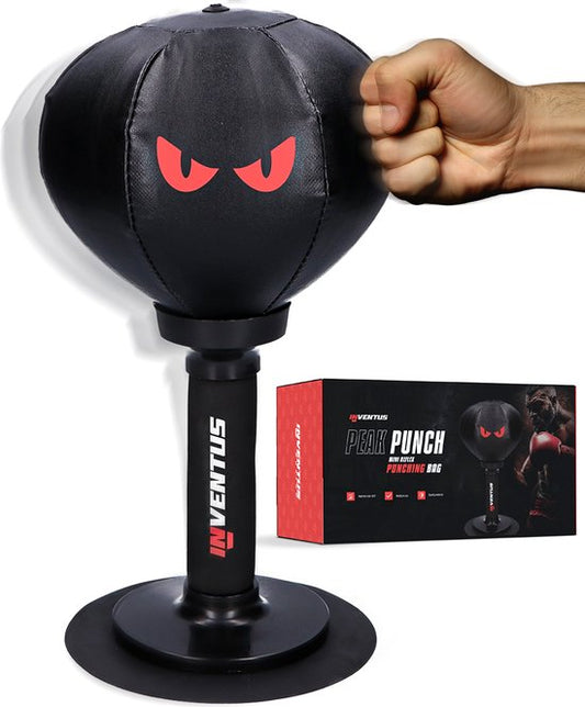 Inventus Boxing Ball PeakPunch - Mit Saugnapf - Mini Boxing Pole - Anti Stress - Gaming Zubehör - Weihnachtsgeschenk - Boxing Reflex Stress Ball - Kinder und Erwachsene - Schwarz